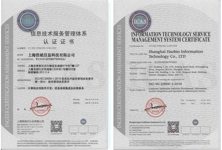 上海浩斌信息技術管理體系證書 上海浩斌信息技術管理體系證書